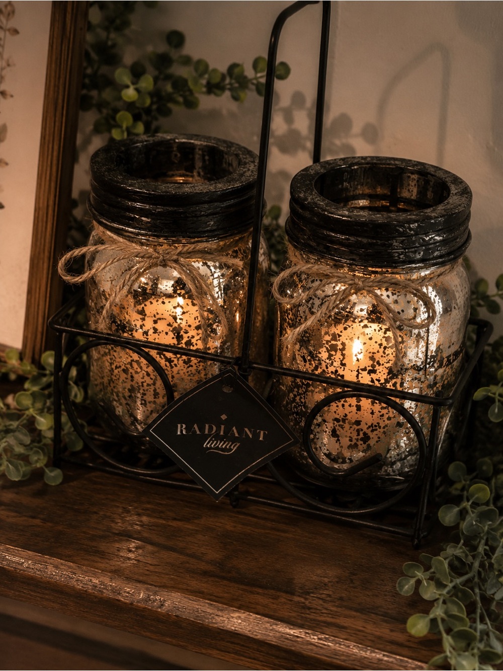 Radiant Living Votive Candle Holder Mason Jar Mercury Glass Farmhouse Home Decor